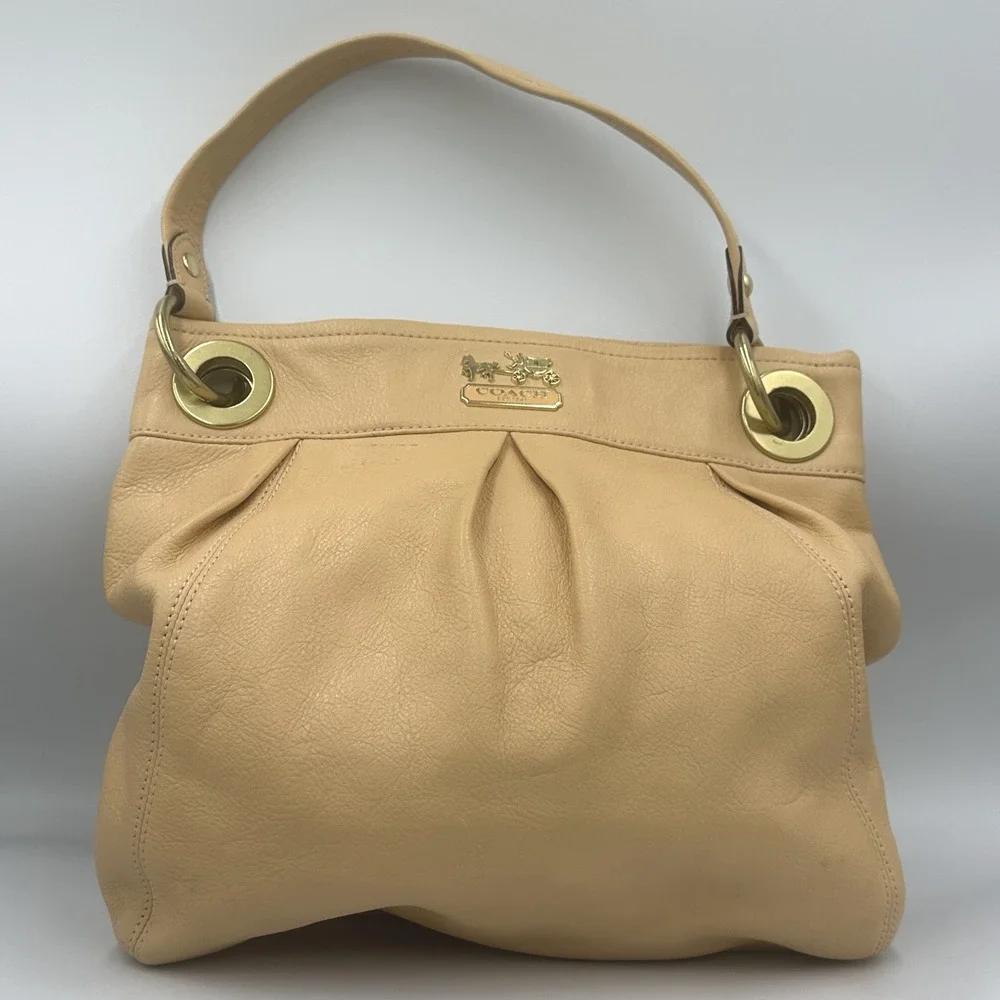 Coach Madison Pleated Butter Yellow Tan Leather Hobo Shoulder Bag 14576 READ